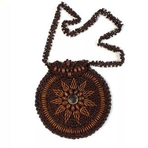 Vintage Crossbody Apple Seed Beaded Brown Shoulder Retro Purse Y2K Unique